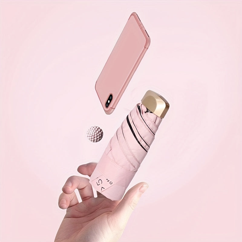 Мини-зонт-раскладушка с 6 спицами, алюминиевой ручкой, компактный, солнце, дождь, портативный, стильный, розовый, синий, белый, серый