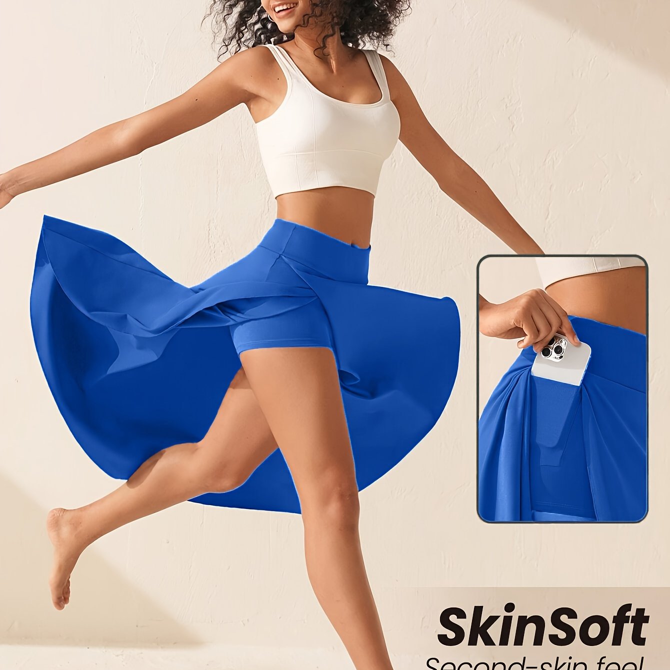 Women's Flared Skort with Pockets Stretchy Casual Solid Color All-Season