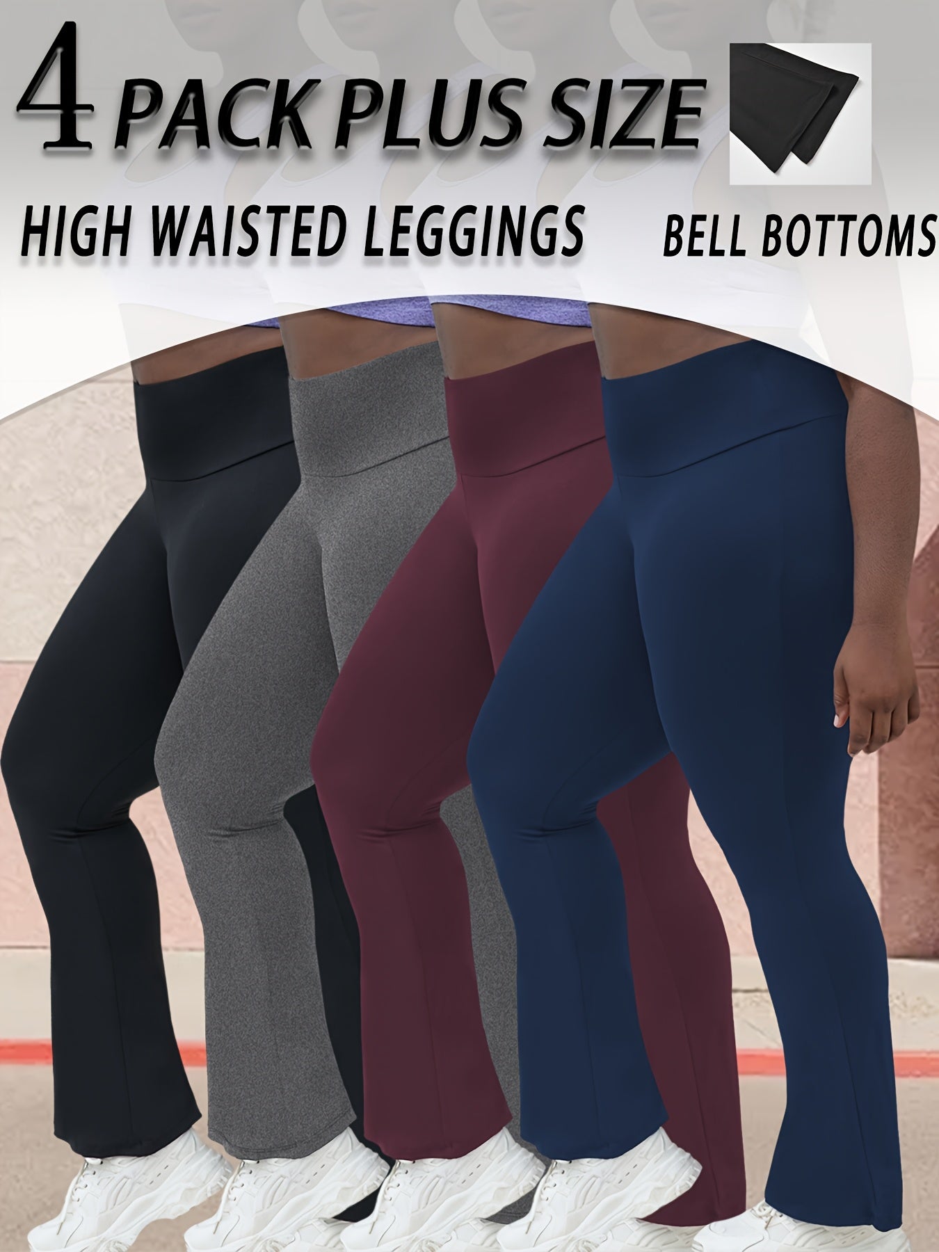 Leggings de tiro alto acampanados de talla grande con control de abdomen en color sólido