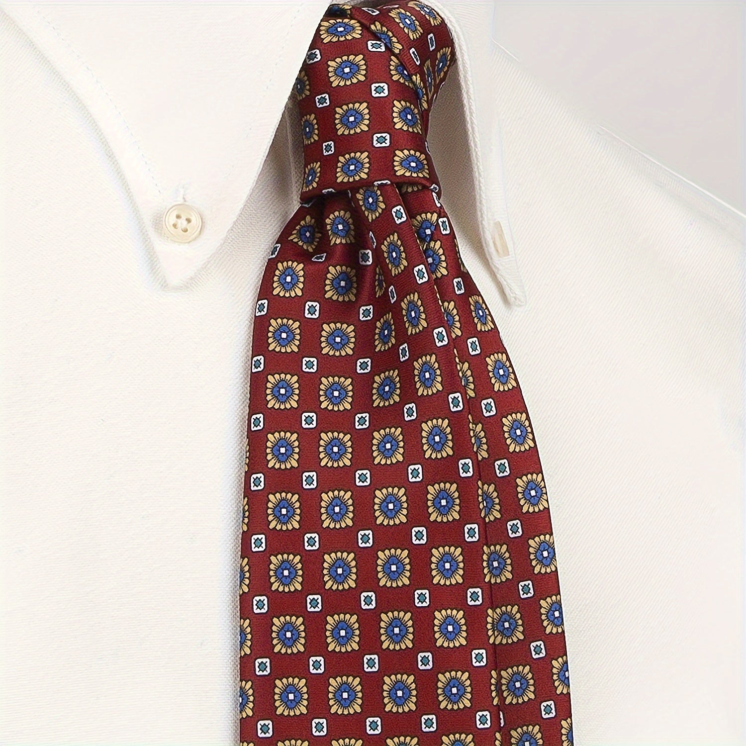 Men's Vintage Print Polyester Necktie with Abstract Geometric and Floral Pattern for Casual Street Style