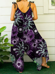 Plus Size Women's Tie-Dye Sleeveless Jumpsuit with Floral Star Print