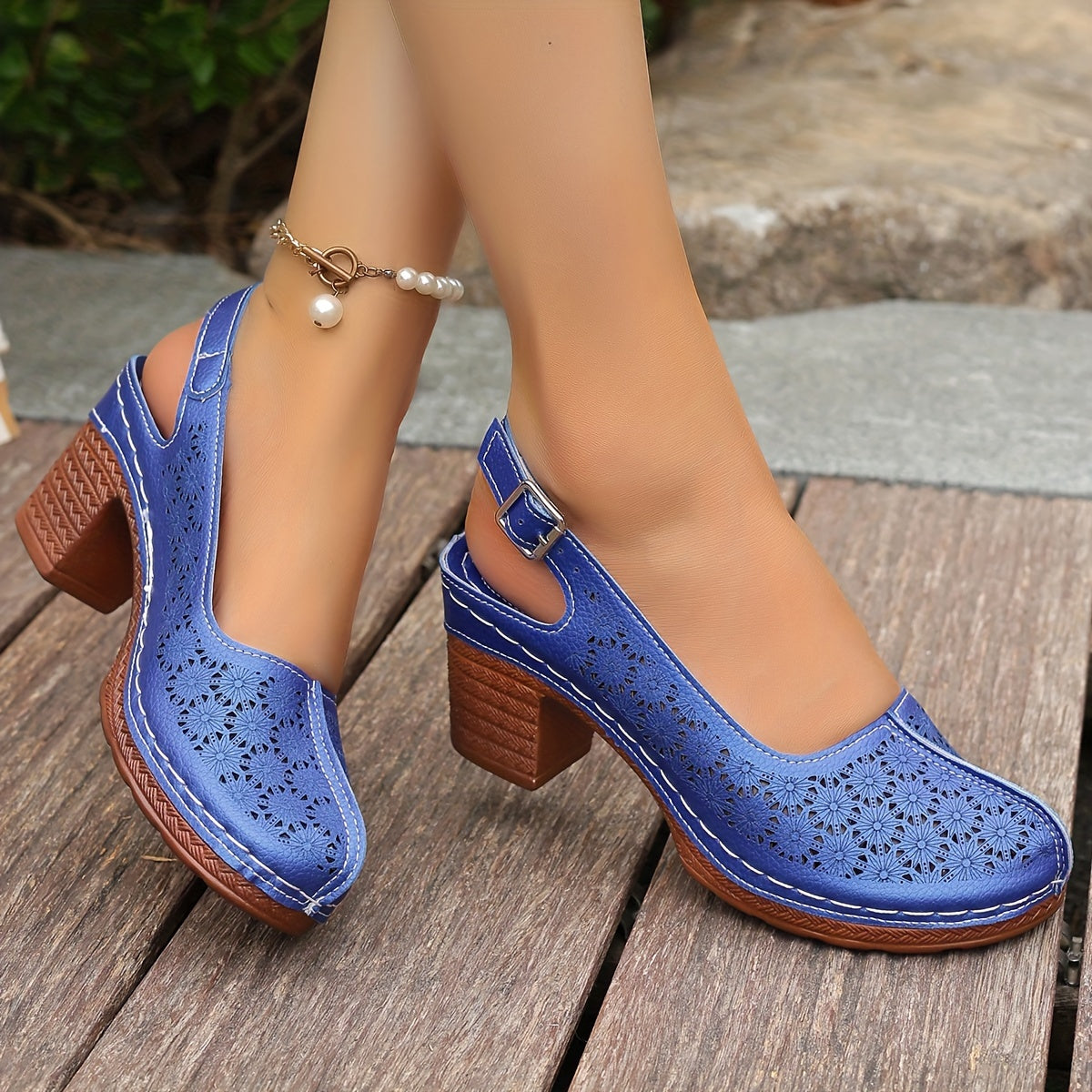 Women's High Heels Leather Closed Toe Strappy Chunky Heel Summer