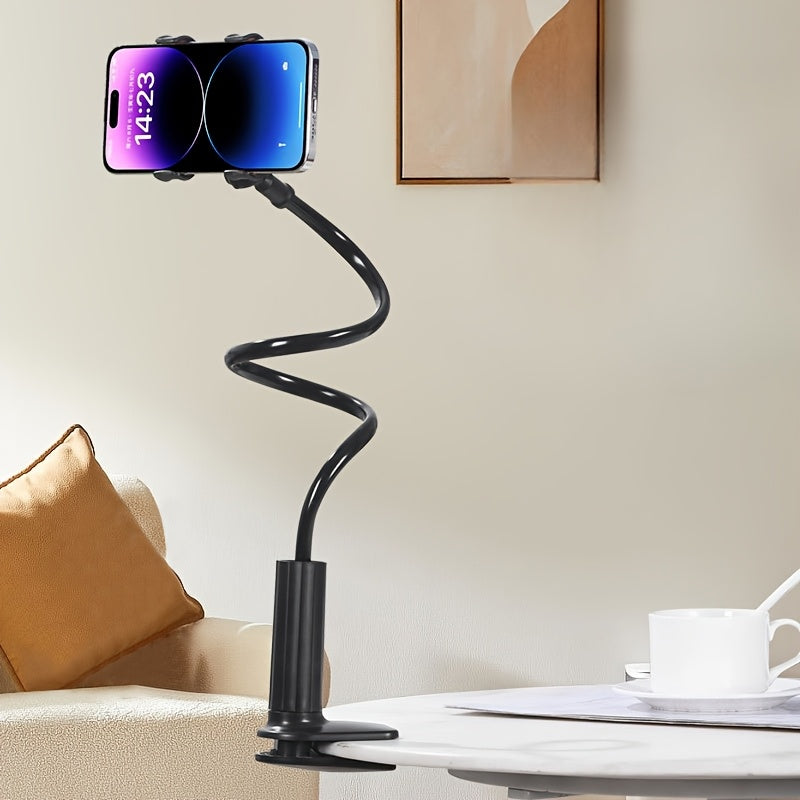360° Rotating Phone and Tablet Holder Stand with Gooseneck Clamp and Spiral Base