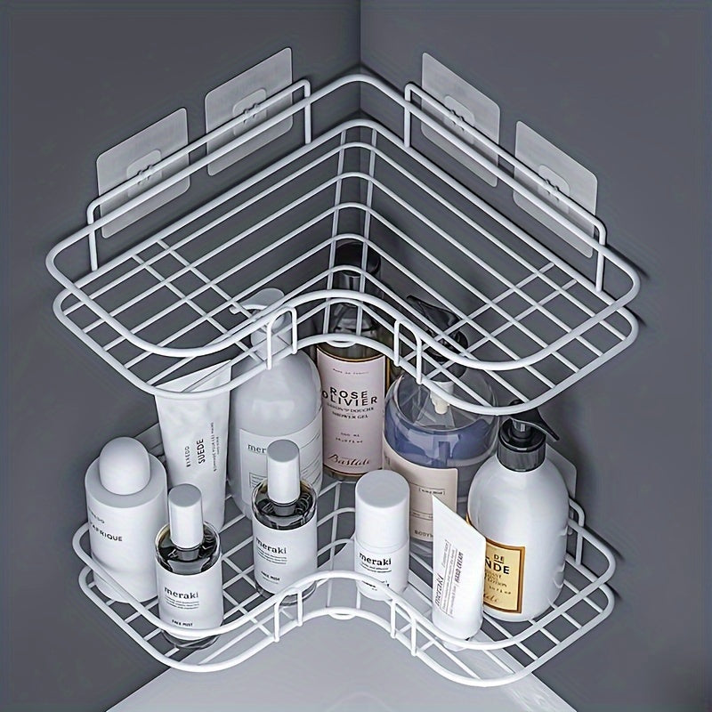 Wall-Mounted Metal Shower Caddy No-Drill Bathroom Kitchen Storage