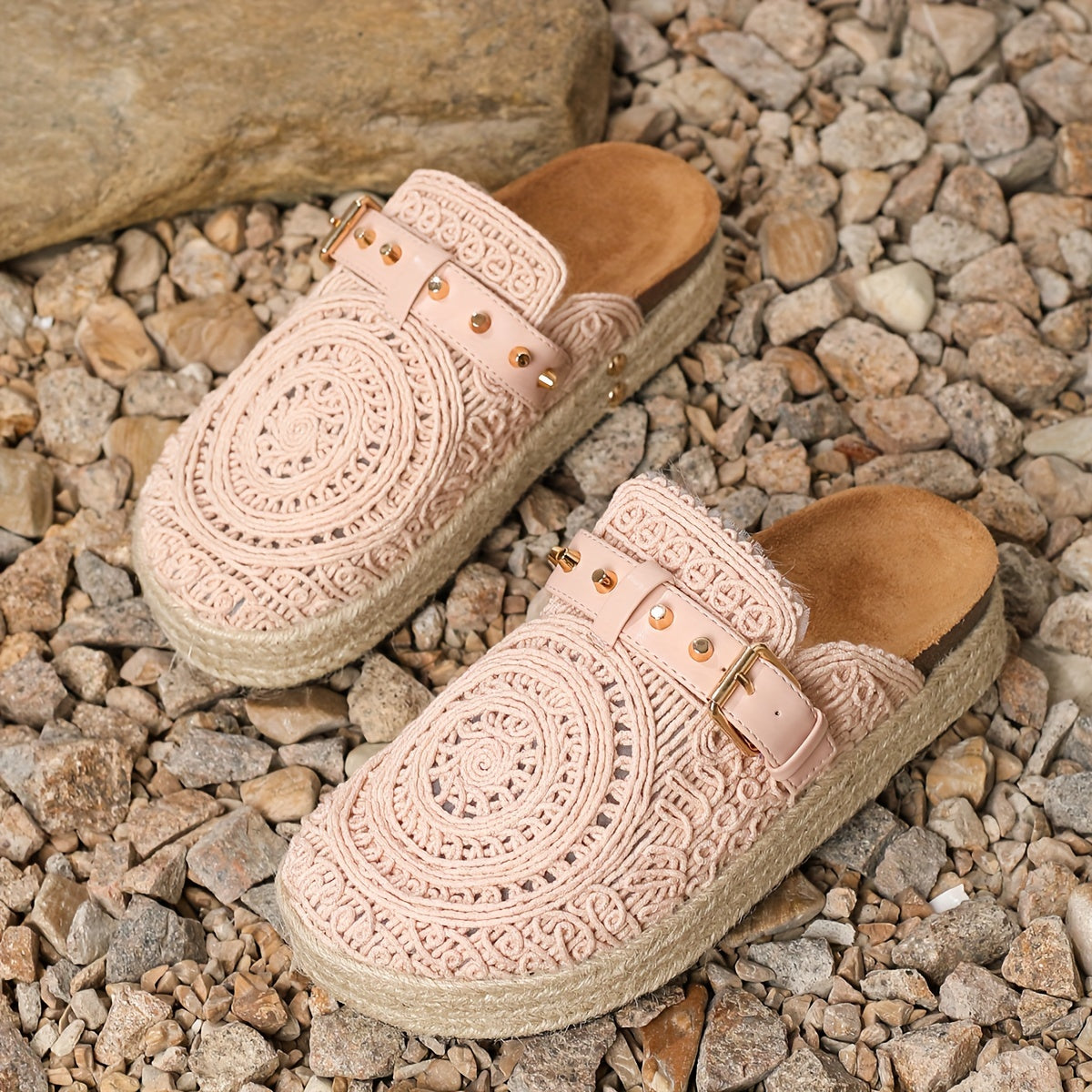 Women's Summer Casual Slip-On Mules with Embroidery and Lightweight Fabric
