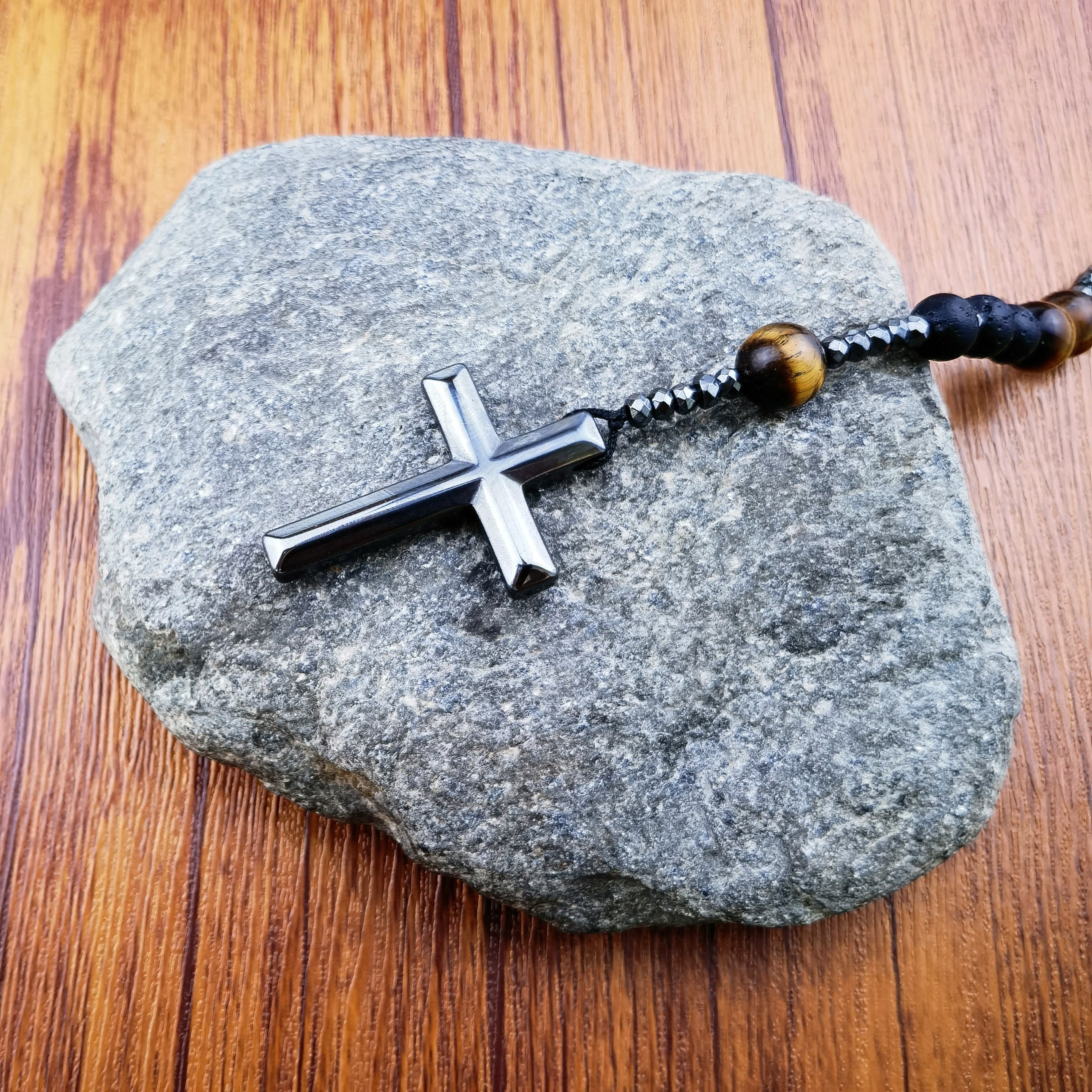 Uniseks qora lava toshi, bengal ko'zli, hematitli rasmli taqinchoq, zargarlik buyumlari