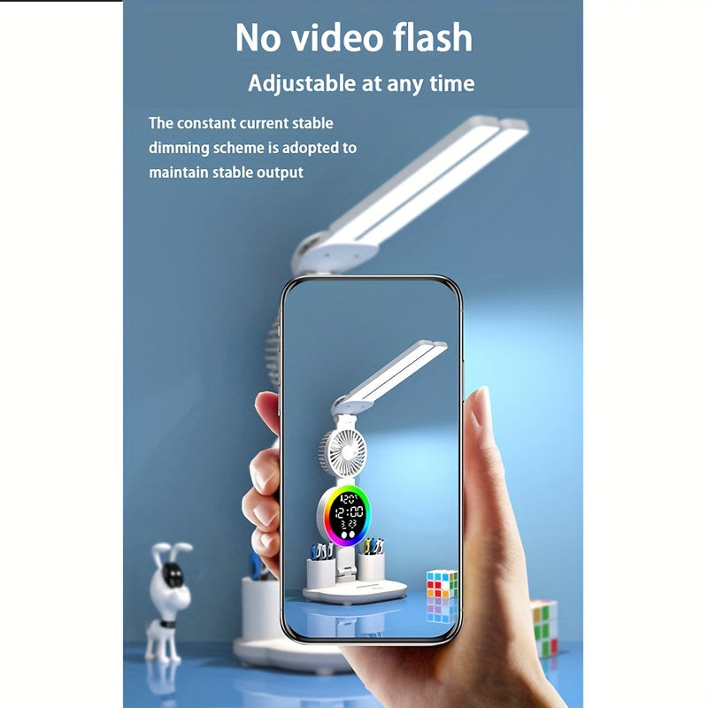 LED Dual Head Desk Lamp with Radio and USB Plug-in for Study Dorm Bedroom White