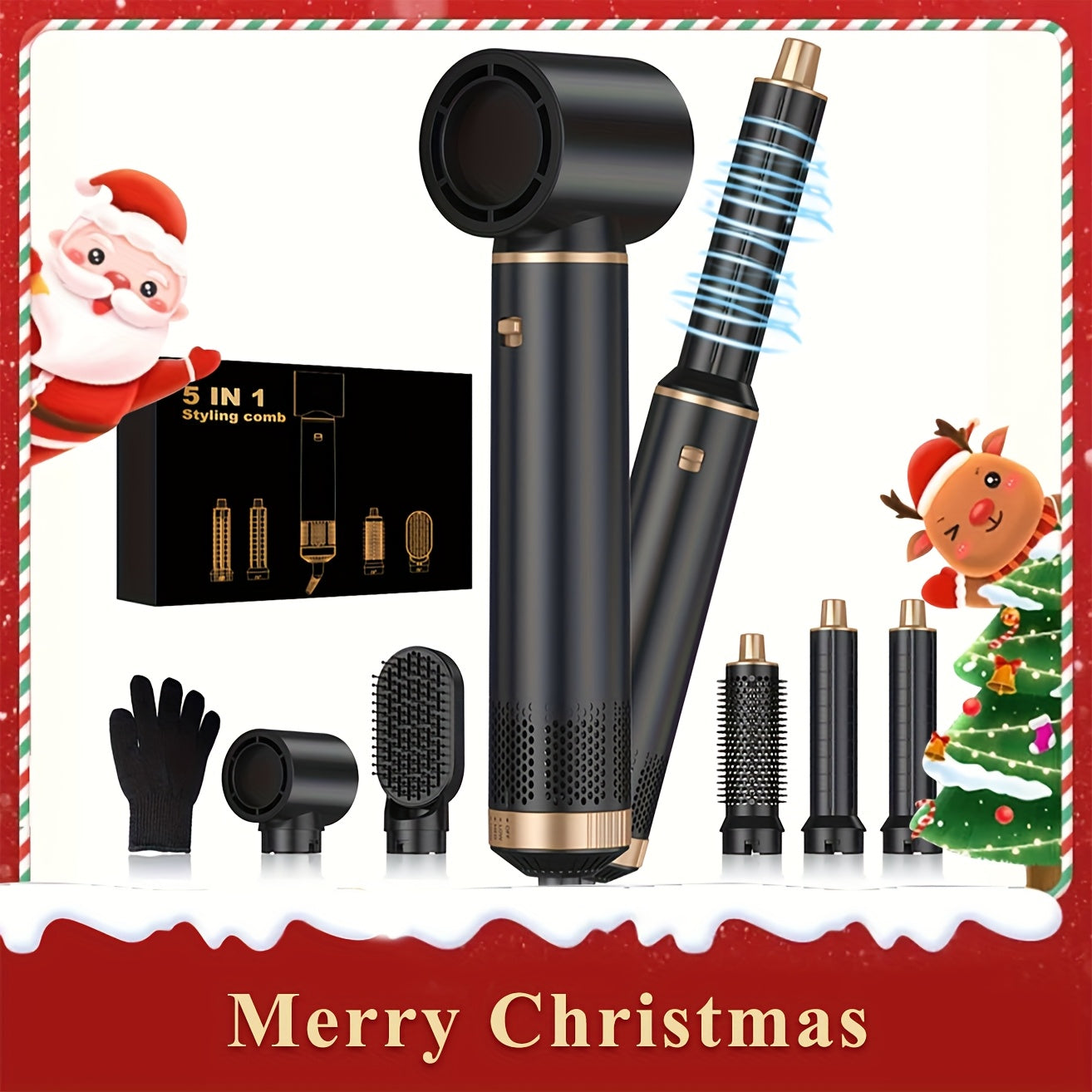 5-in-1 Hair Dryer Brush Detachable Hot Air Curler Straightener Negative Ion Styling Tool for Drying Curling Straightening 220V