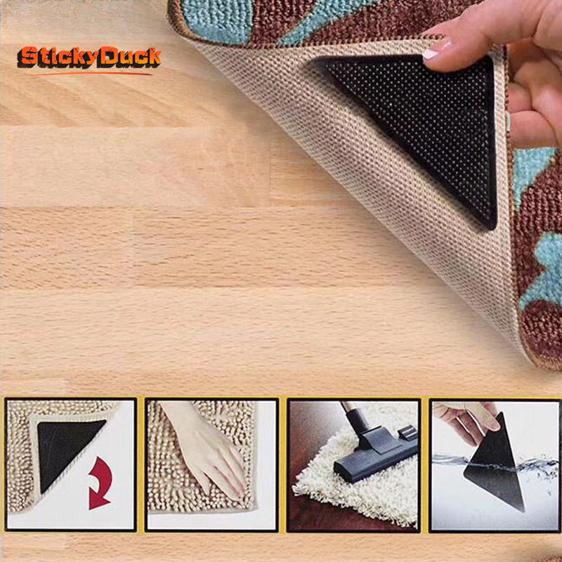 Set of 4 Silicone Carpet Grippers Non-Slip Rug Tape for Home and Office