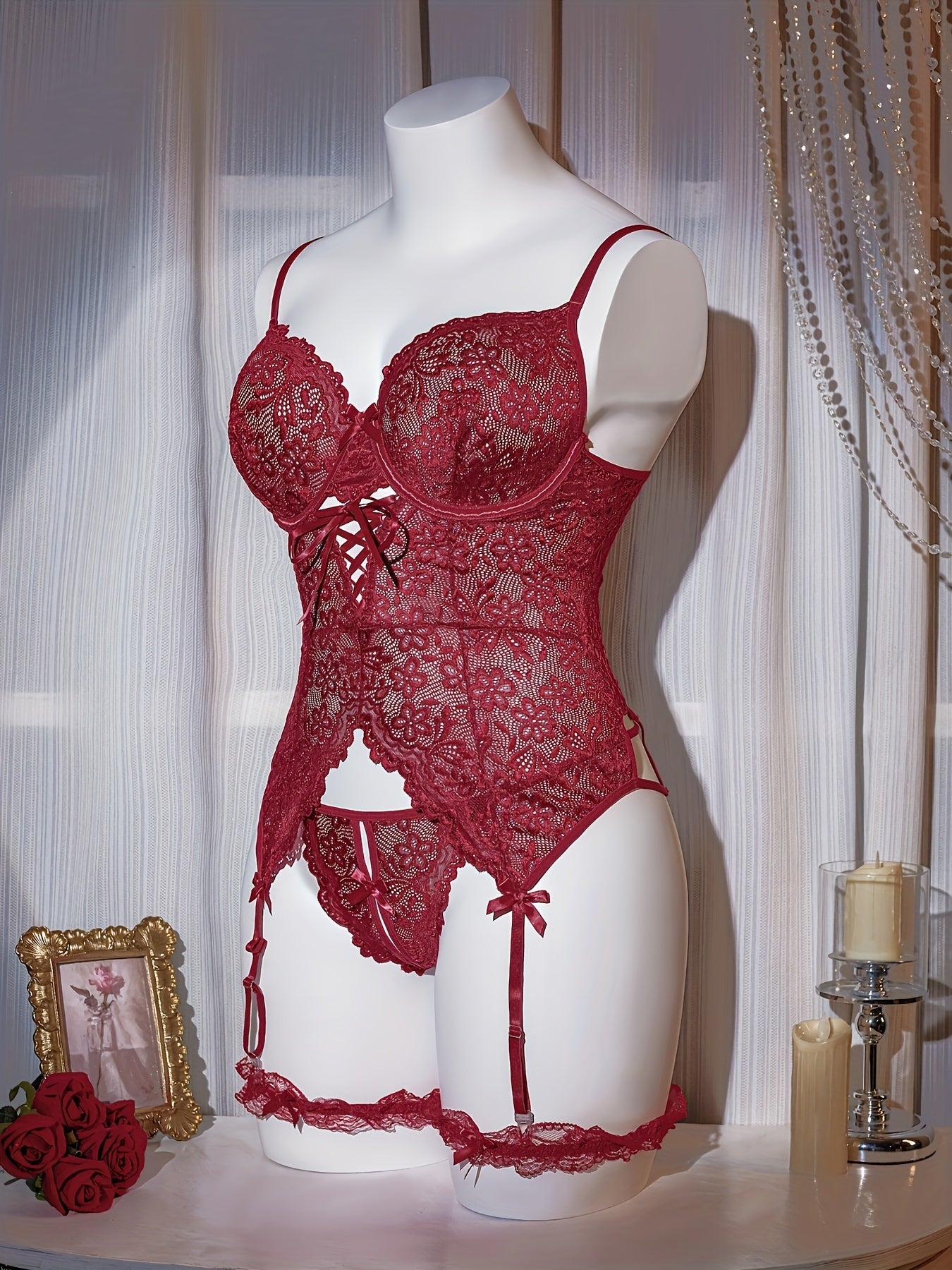 Conjunto de lencería de tallas grandes para mujer, sujetador de encaje y pack de bragas