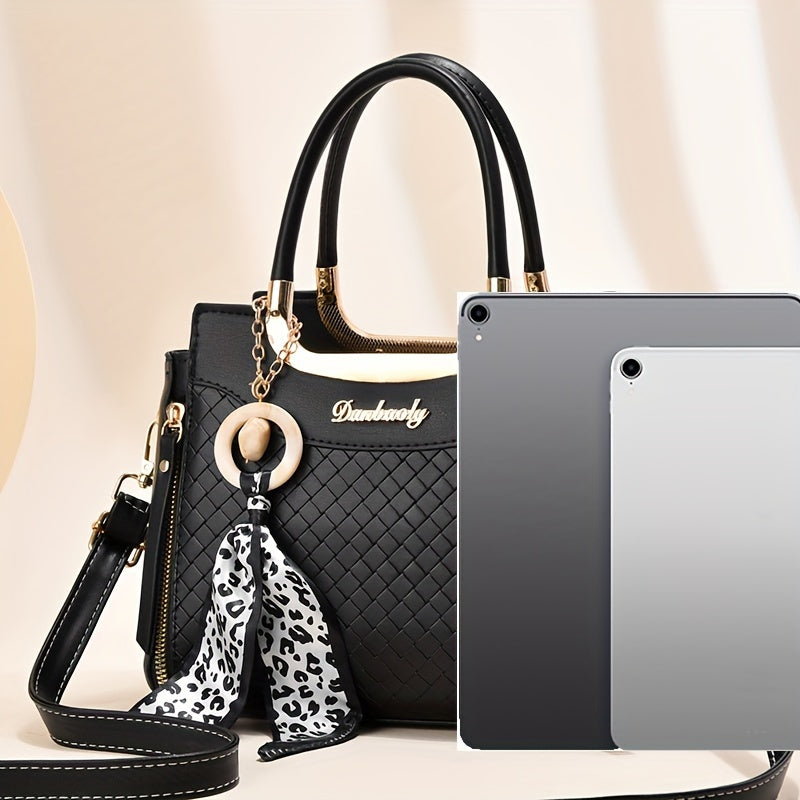 Pola nuqtali to'quv bilan bezatilgan zamonaviy oq xabarchi sumka - Onalar kuni sovg'asi, sozlanadigan kamar, rang o'chmaydigan, polyester astar, bosma yo'q.