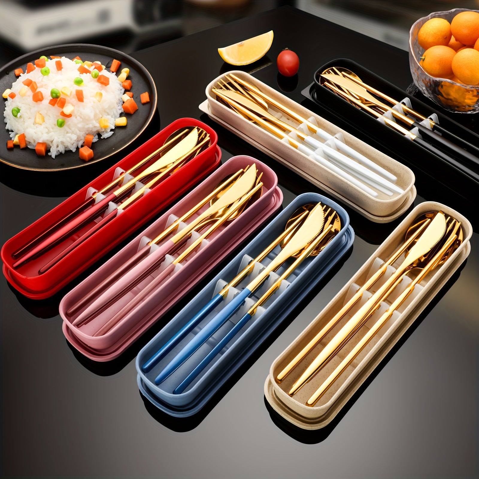 Stainless Steel Flatware Set 5-Piece Travel Utensil Set with Storage Box