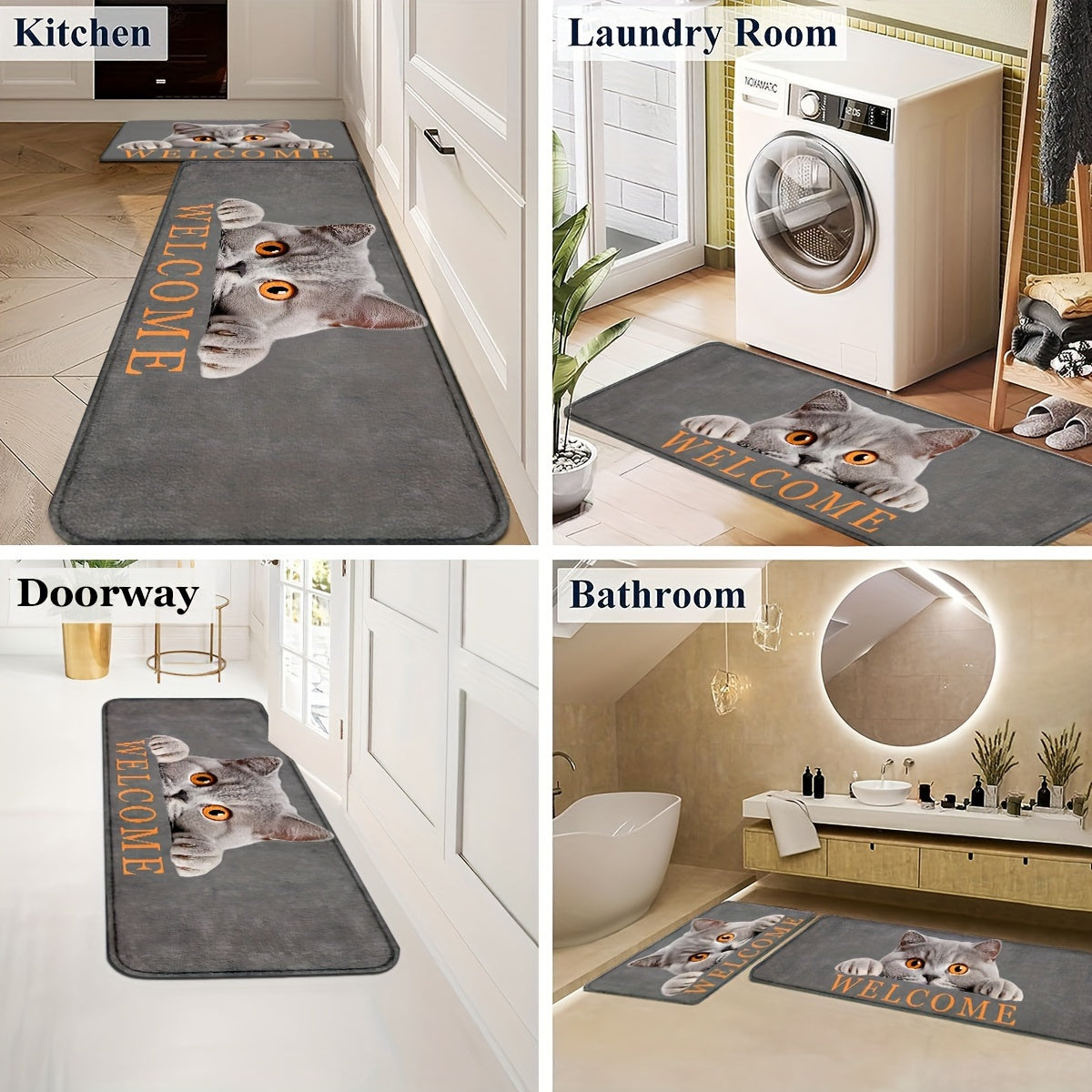Cat-Inspired Non-Slip Door Mat Durable Polyester Entrance Rug for Home Decor