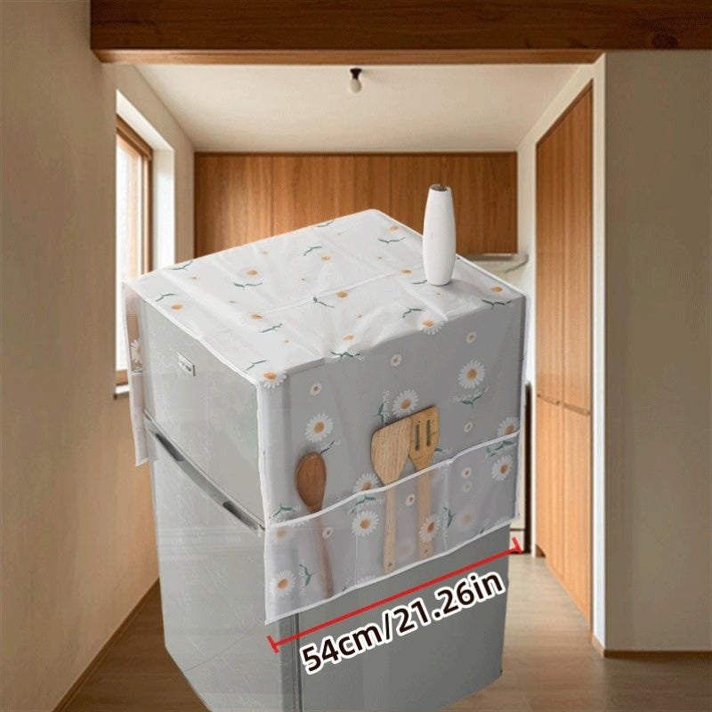 PE Refrigerator Cover Floral Pattern Dustproof Scratch-Resistant Fits Standard Appliances