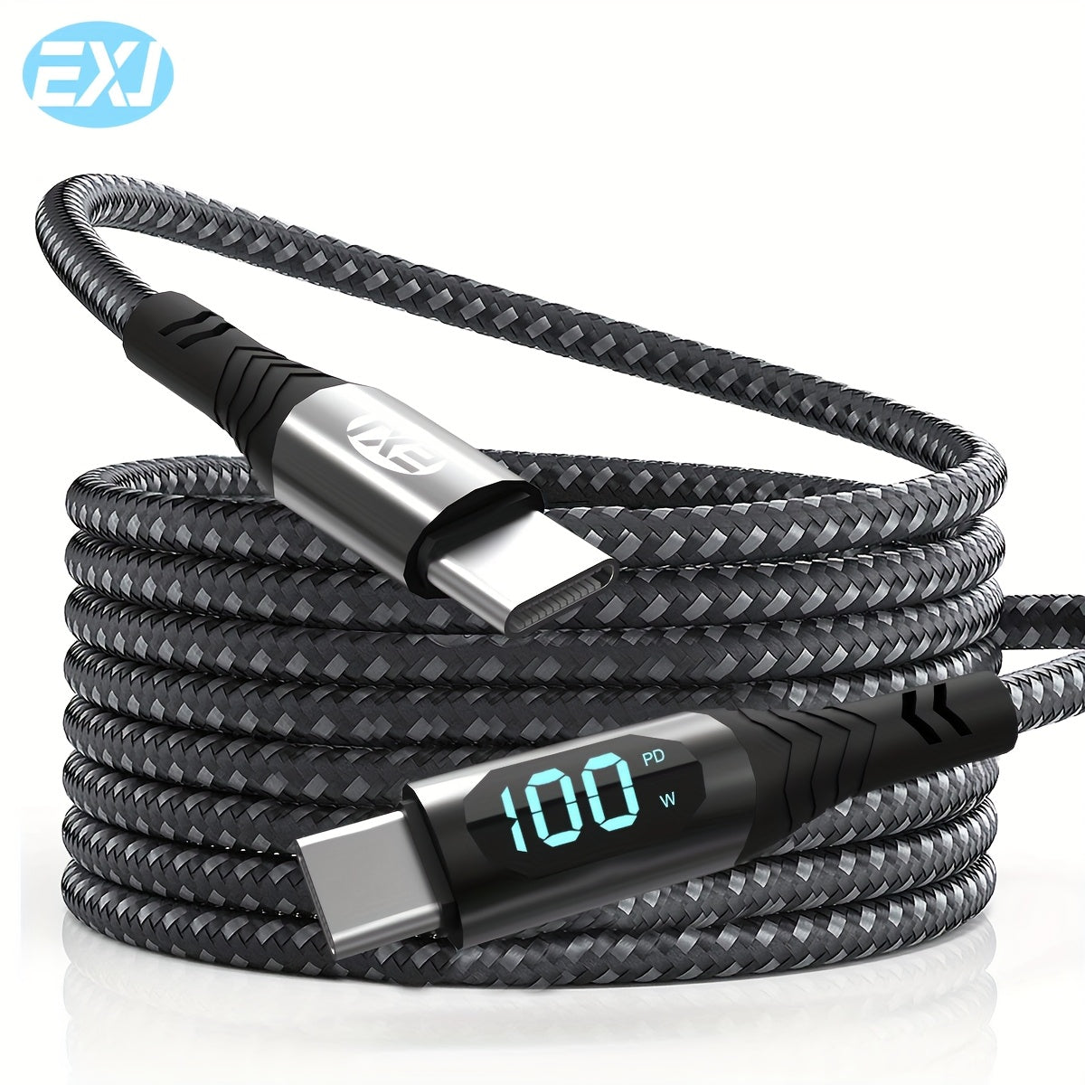 240W Type-C to C Fast Charging Cable with Digital Display Nylon Braid Compatible with iPhone Samsung Xiaomi Google Tablets and Phones