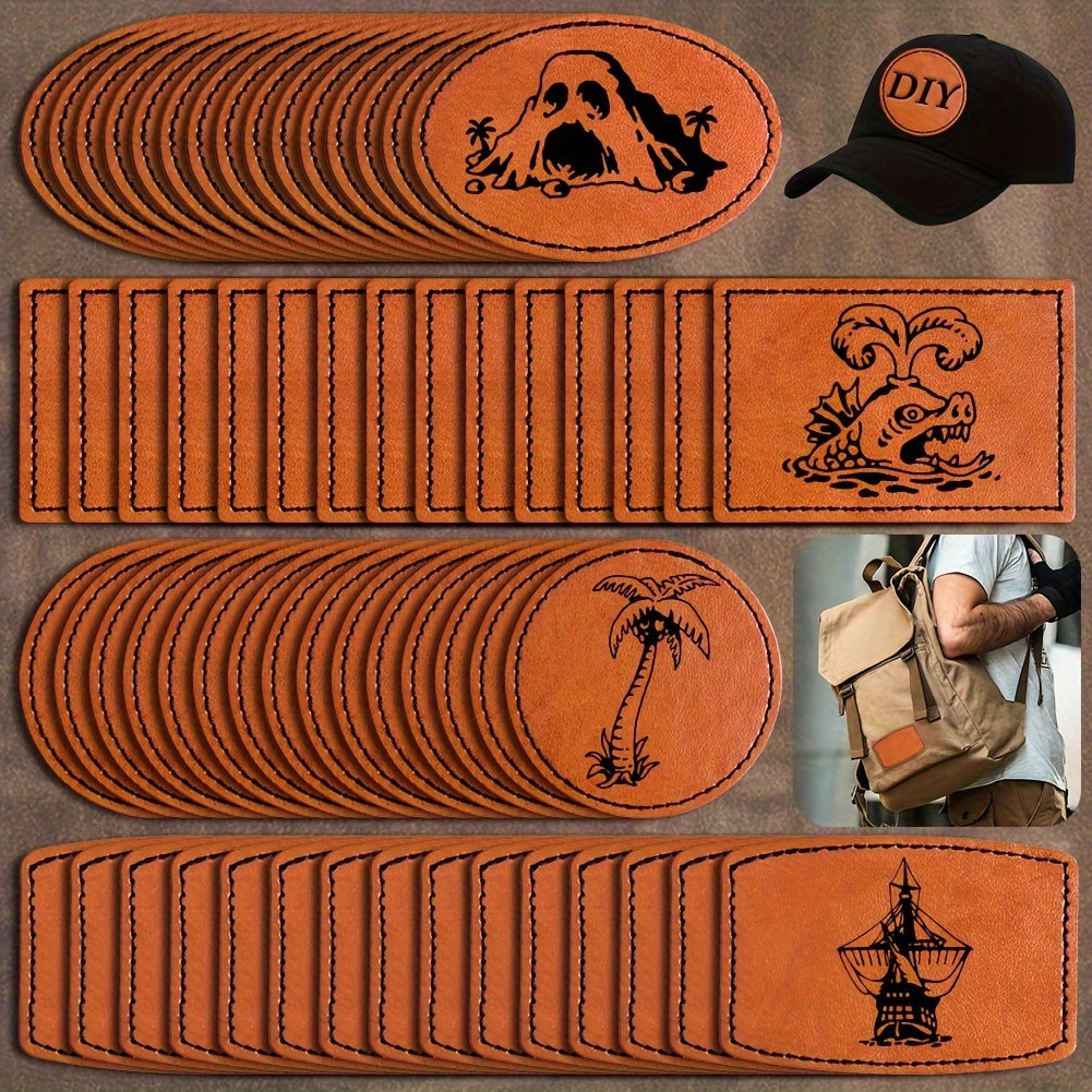 60 Pieces of Brown Leather Hat Patches with Adhesive for Hats Jackets and Backpacks