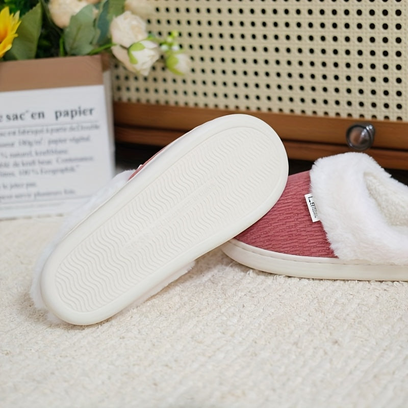 Unisex Fuzzy Slip-On Indoor House Slippers Warm Thick Plush Red Gray Beige