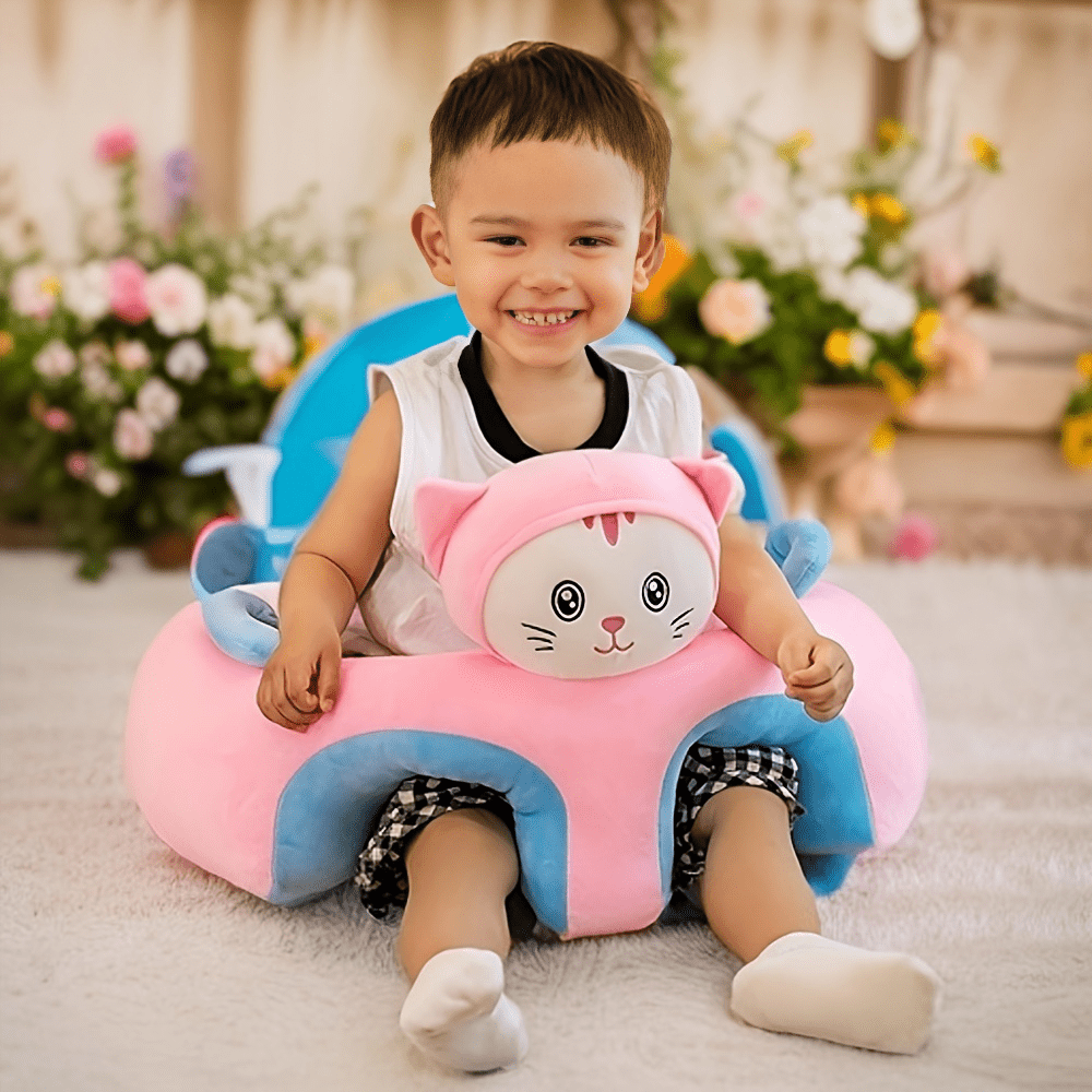 Baby Floor Seat with Plush Animal Design Support for Sitting Up Learning to Sit
