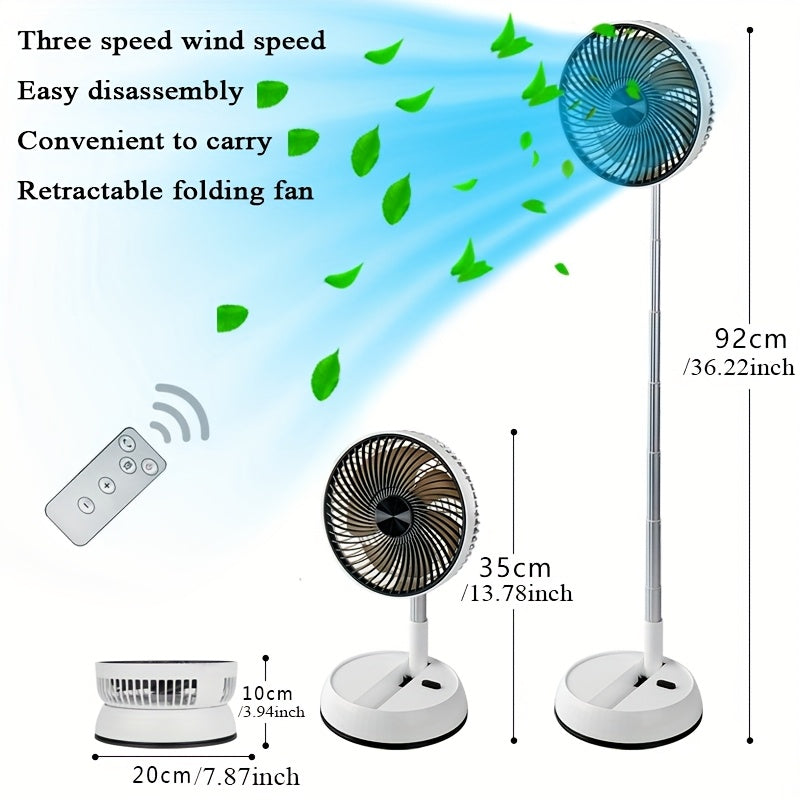 Portativ USB bilan quvvatlanadigan, yig'iladigan dizaynga ega fan, masofadan boshqarish pulti bilan, stol usti yoki pol uchun mos. Uy va sayohat uchun ideal, kichik o'lchamli, 8 dyuymli brushless motor va kuchli havo oqimi bilan