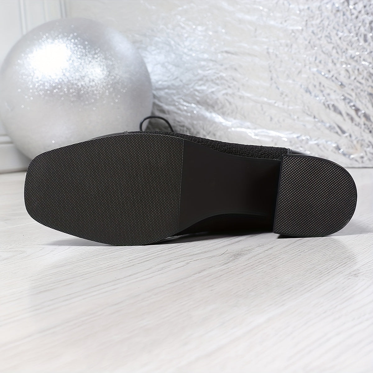 Women's Leather Square-Toe Boots with Elegant Straps and Low Heel