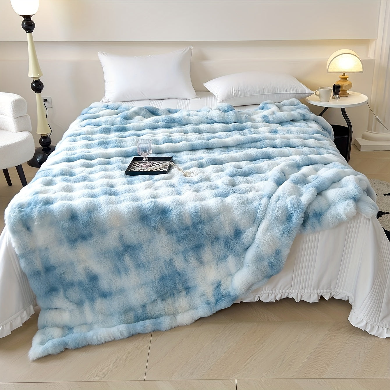 Tie-Dye Faux Rabbit Fur Blanket Shaggy Plush Bed Sofa Throw Cozy Fluffy