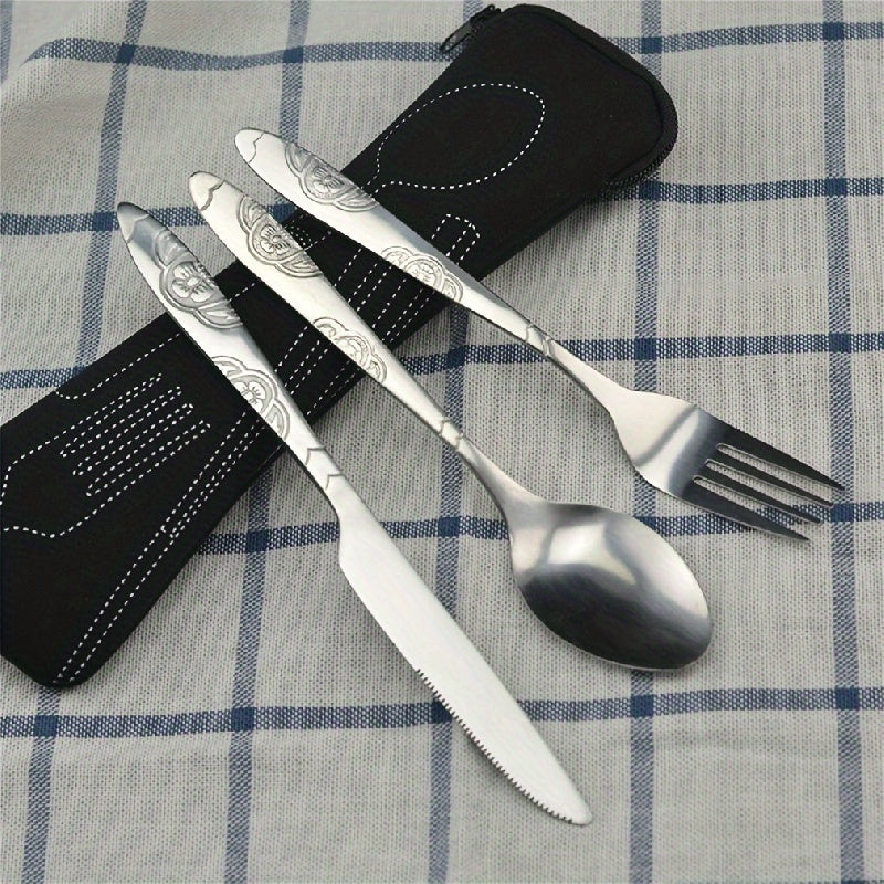 Stainless Steel Cutlery Set with Knife Fork Spoon in Travel Case for Camping