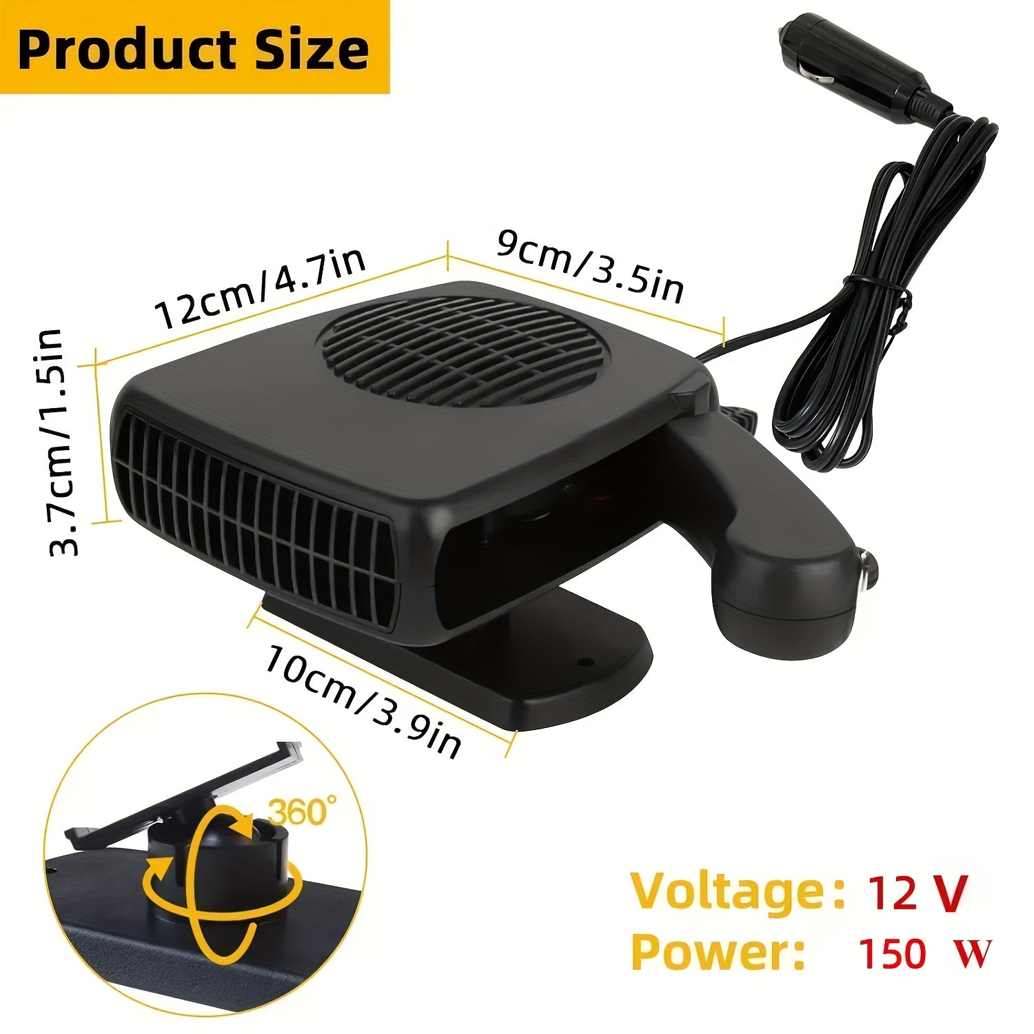 Portable Car Defroster and Windshield Heater for Small and Large Vehicles