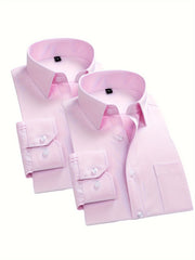 Men's Solid Color Long Sleeve Cotton Blend Shirt for Business Casual