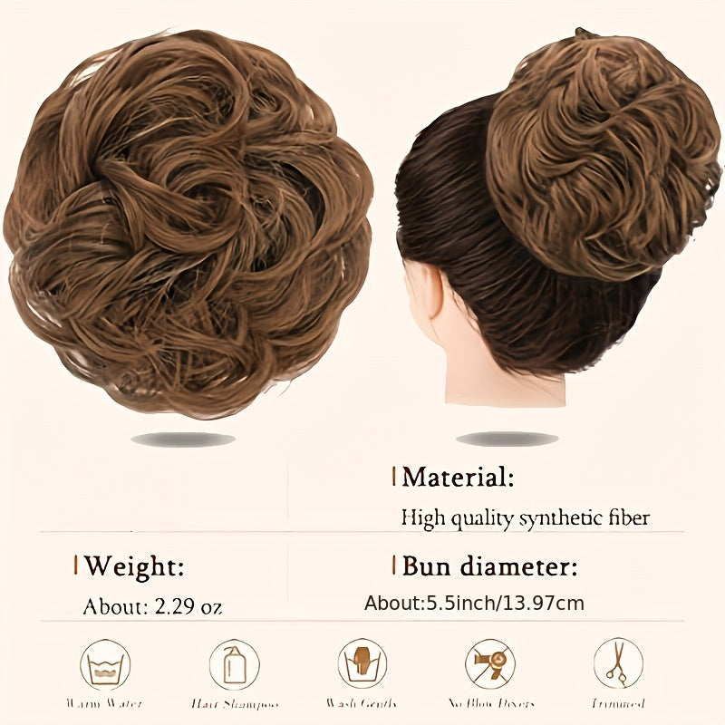 Women's Wavy Curly Hair Bun Synthetic Fiber Updo Hairpiece with Claw Clip