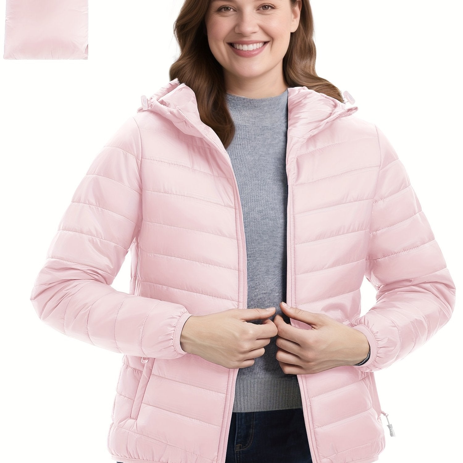 Women's Lightweight Packable Quilted Puffer Jacket with Hood Pink Winter Coat