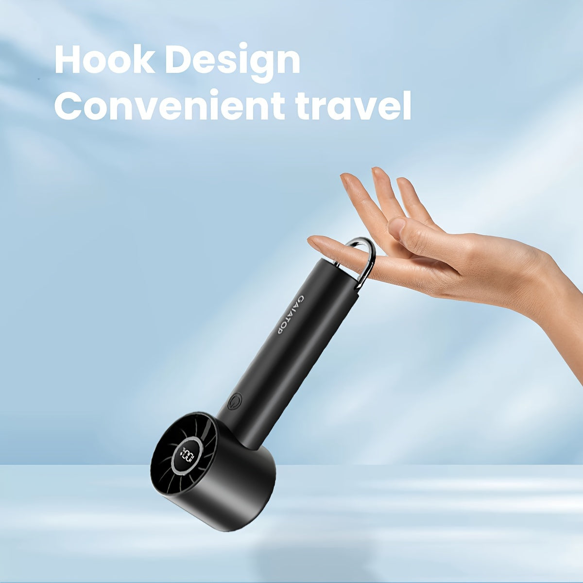 Rechargeable Mini Fan with LED Display and Flashlight Portable Handheld Fan for Travel Black