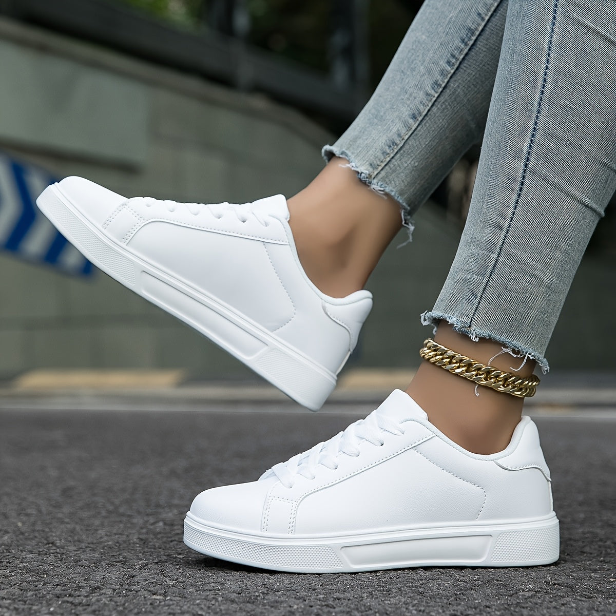 Women's Casual Leather Sneakers - Lightweight Low Top Lace-Up Shoes