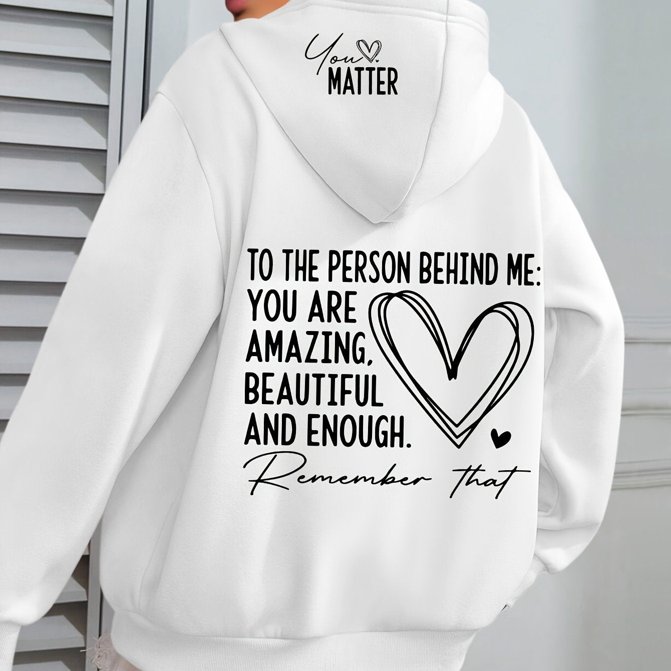 Women's Plus Size Cozy Hoodie with Uplifting Message White Casual Pullover