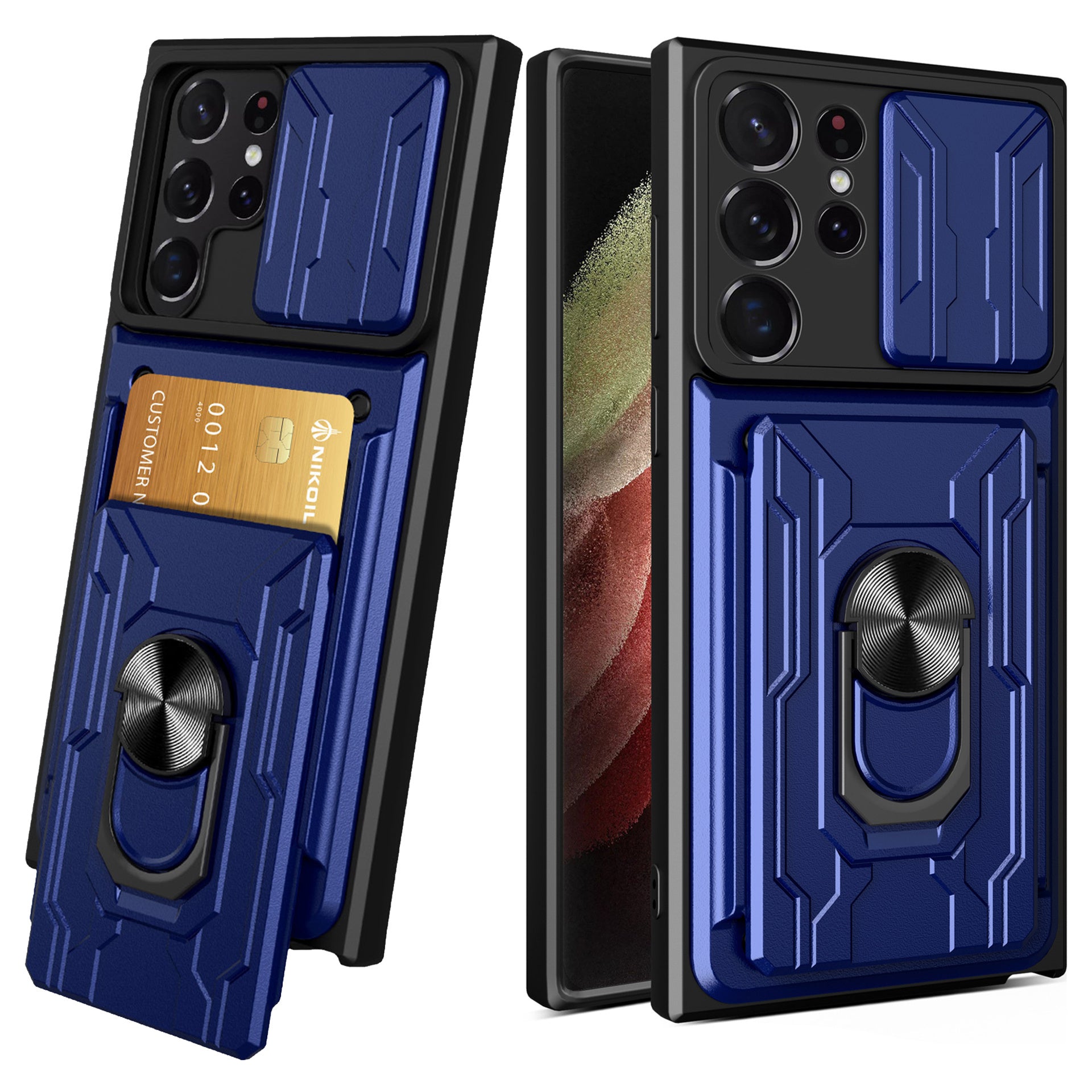 Mobile Phone Case with Sliding Camera Cover Card Holder Shockproof for Galaxy S22 Ultra A73