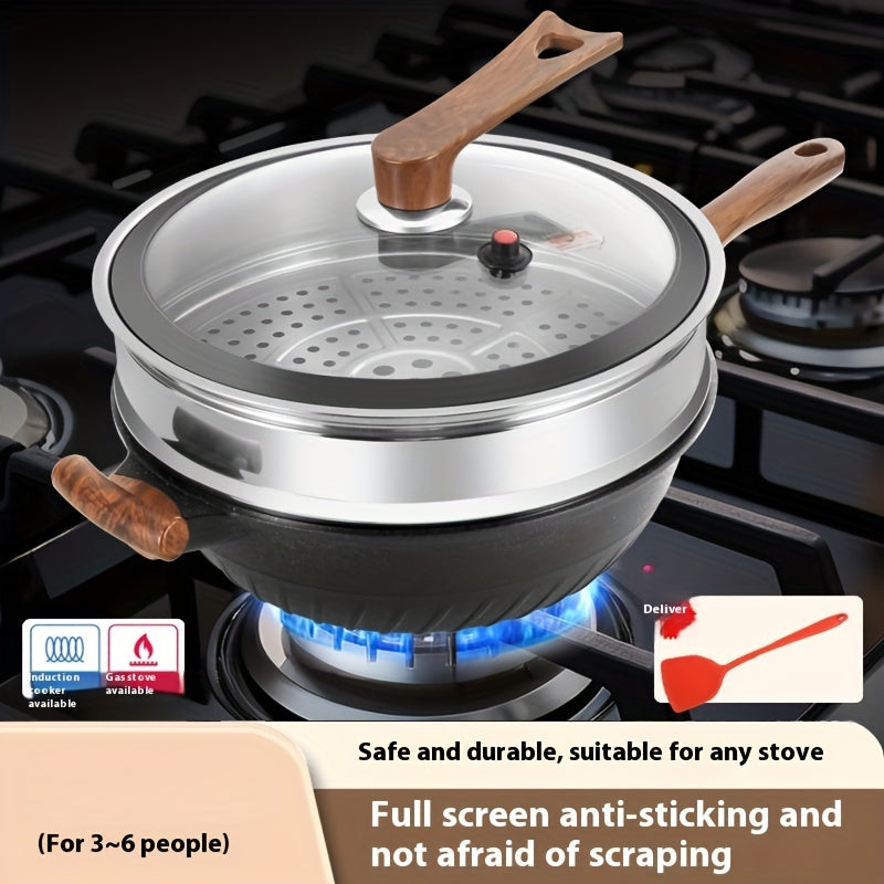 Wok antiadherente negro y olla de piedra para arroz para cocinas de gas y eléctricas