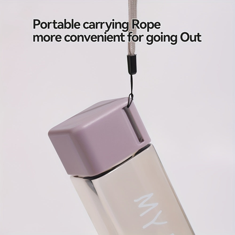 Непроницаемая квадратная пластиковая водяная чашка объемом 17 унций/500 мл с завязкой и крышкой. Портативная спортивная чашка, идеально подходящая для школы, дома и активного отдыха на улице.