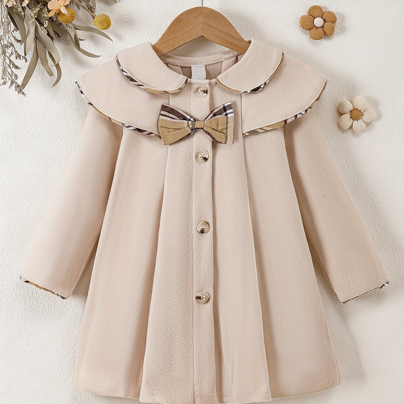 Девочкам красное длинно рукавное флисовое пальто с бантом для осенне-зимней повседневной верхней одежды