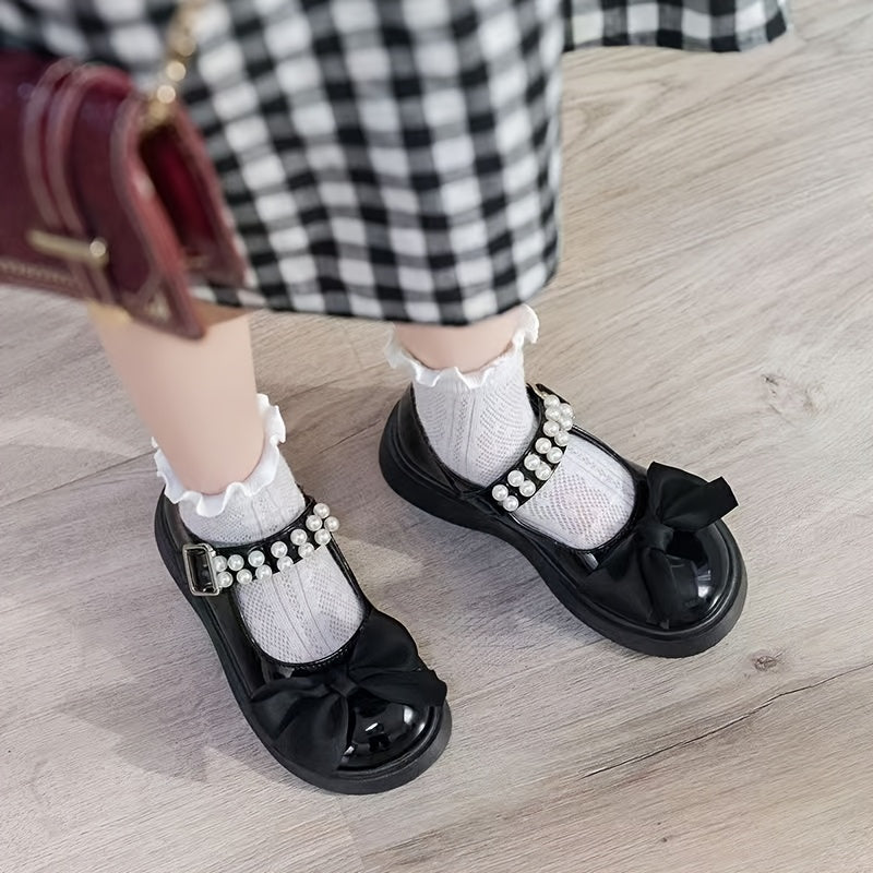 Girls' Mary Jane Shoes Beaded Bowknot Lightweight Dress Shoes for Parties and Weddings