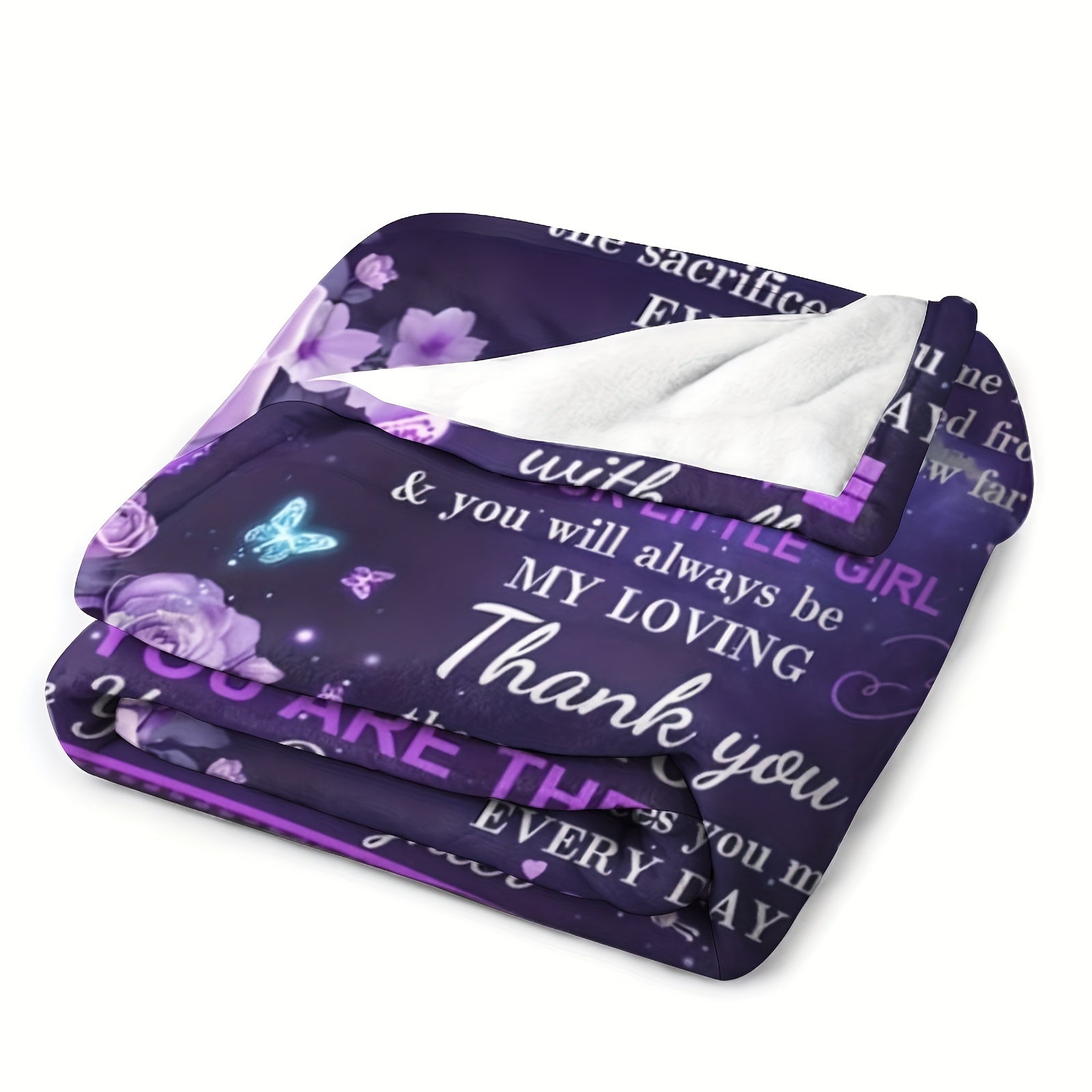 Purple Flowers and Butterfly Print Throw Blanket Soft Warm Gift for Mom