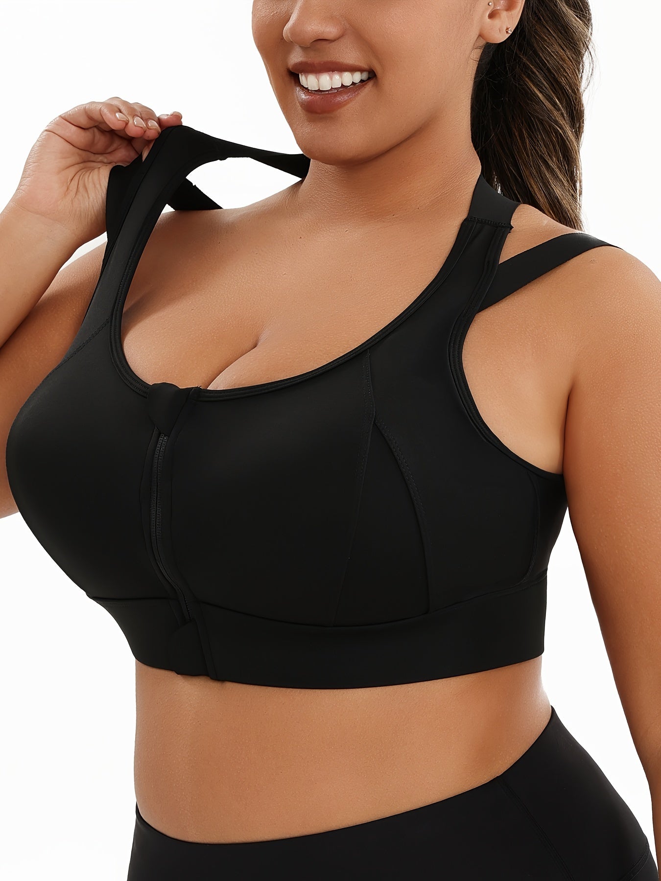 Plus Size Women's Sports Bra High Support Front Zip Breathable Activewear for Yoga and Fitness