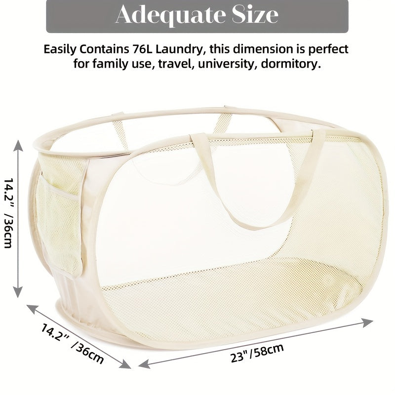 Foldable Laundry Basket with Mesh Hamper and Reinforced Handles for Laundry and Gifts