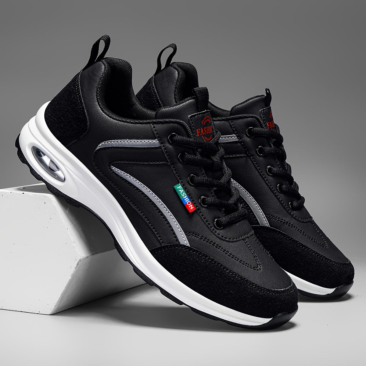 Men's Two-Tone Running Shoes with Air Cushion and Rubber Sole