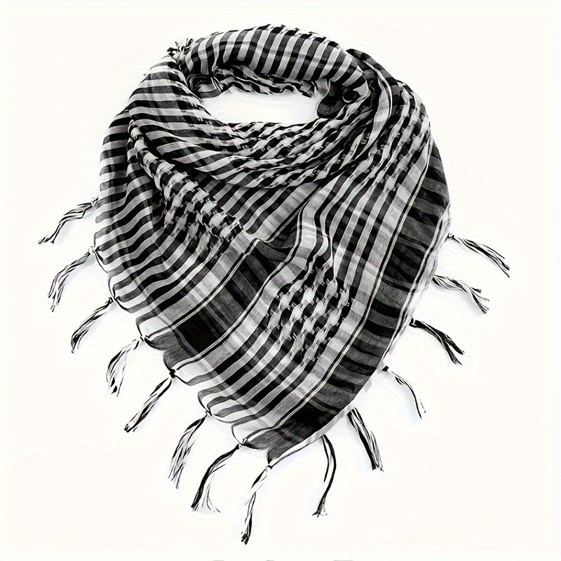Lightweight Tartan Scarf Windproof Sand-Proof All-Season Polyester Neck Warmer with Fringe