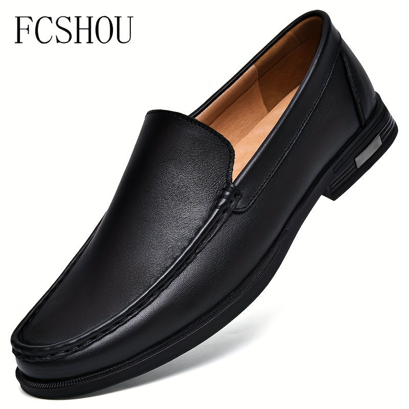 Men's Slip On Loafer Shoes with Rubber Sole Non Slip Casual Solid Leather