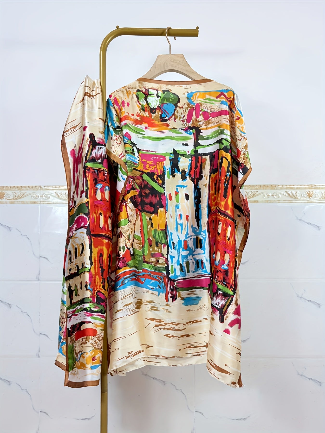 Plus o'lchamli ayollar uchun bohemiy bosma plyaj kiyimlari, tizzaga qadar uzunlikdagi ro'yxat va boshqashma