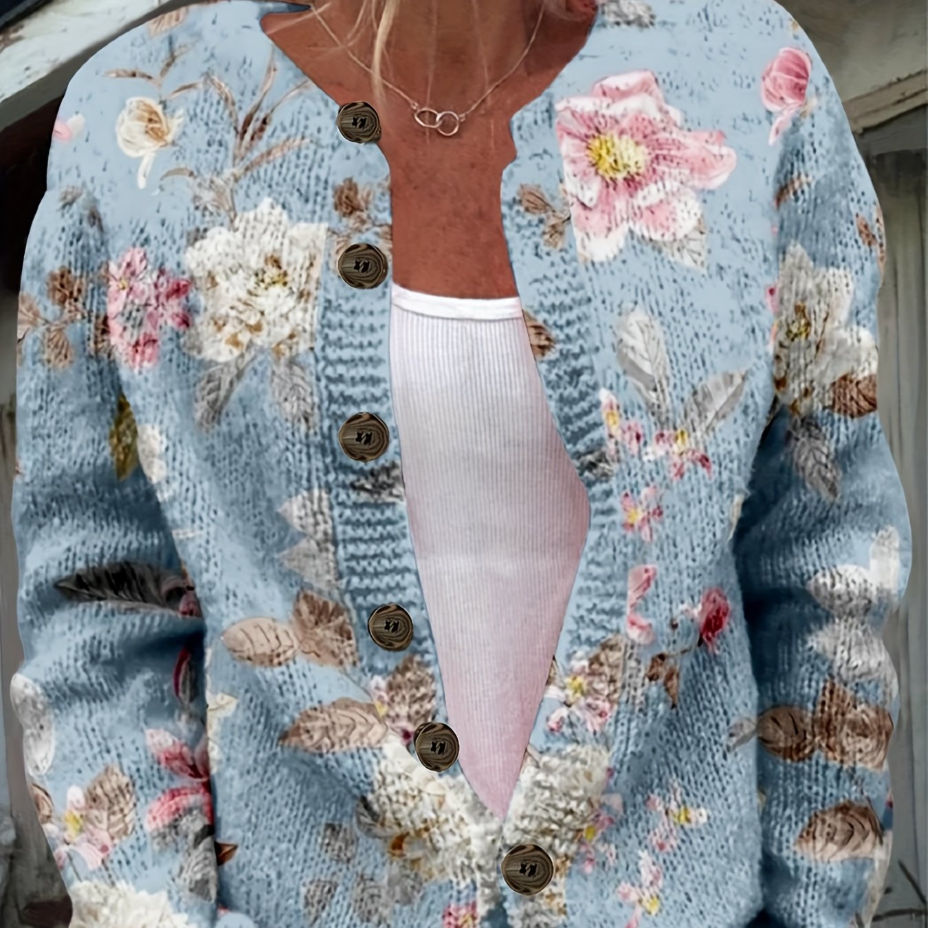 Plus-Size Floral Print Cardigan Long Sleeve Open Front Sweater for Spring Autumn