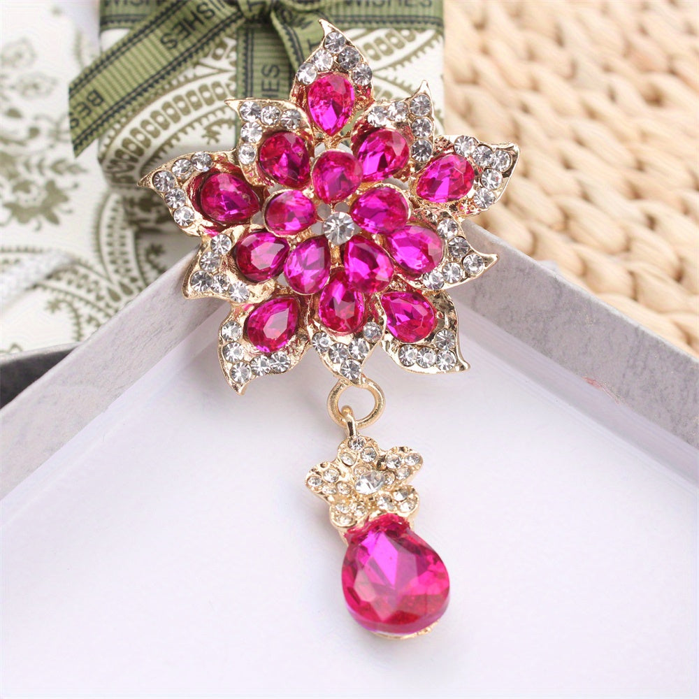 Luxury Rhinestone Tassel Flower Brooch Pin for Clothing and Parties