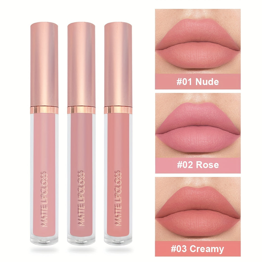 3-Piece Matte Lipstick Set Waterproof Long-Lasting Velvety Lip Gloss for Women