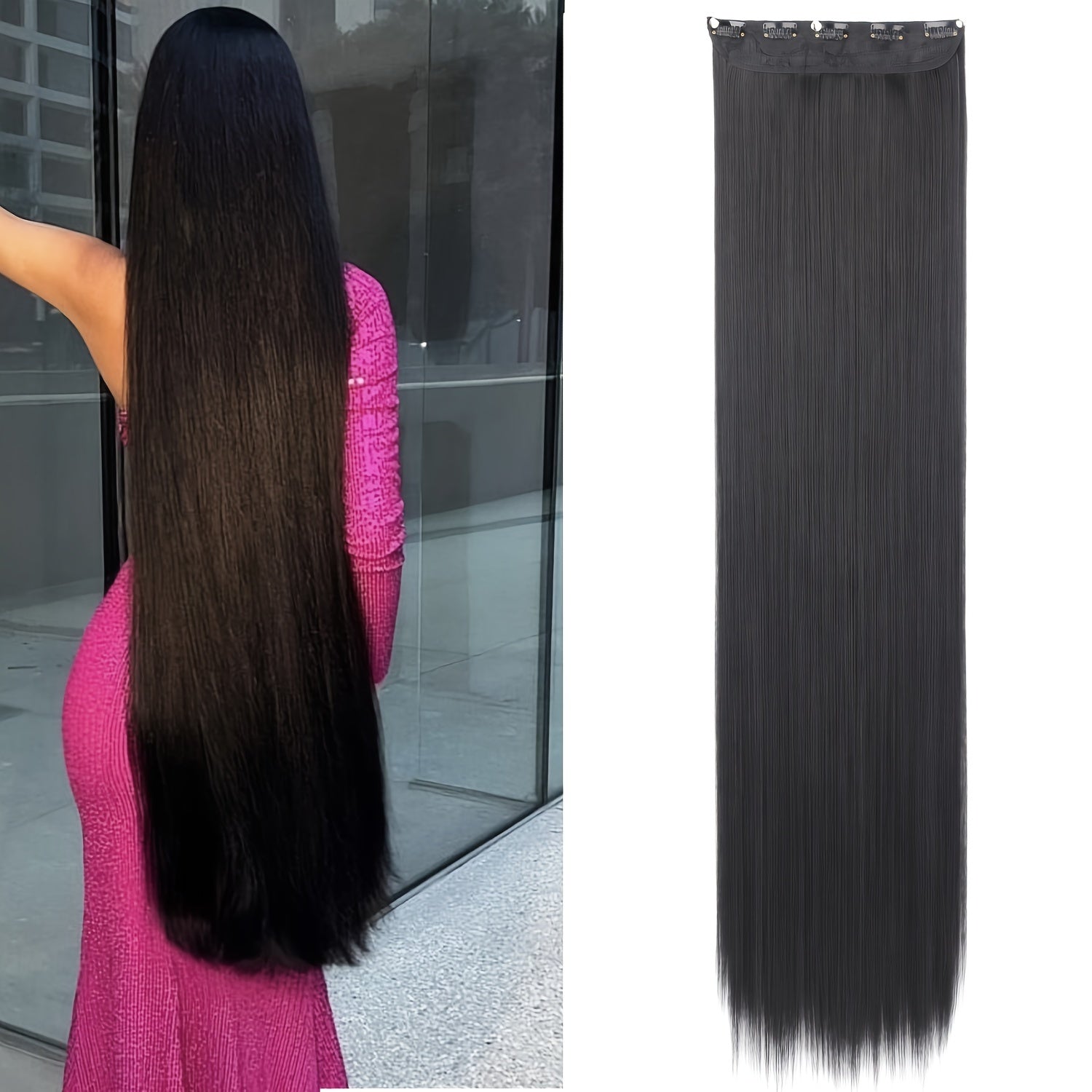 Women Synthetic Clip-In Hair Extensions 32 Inch Straight Long Hair Pieces