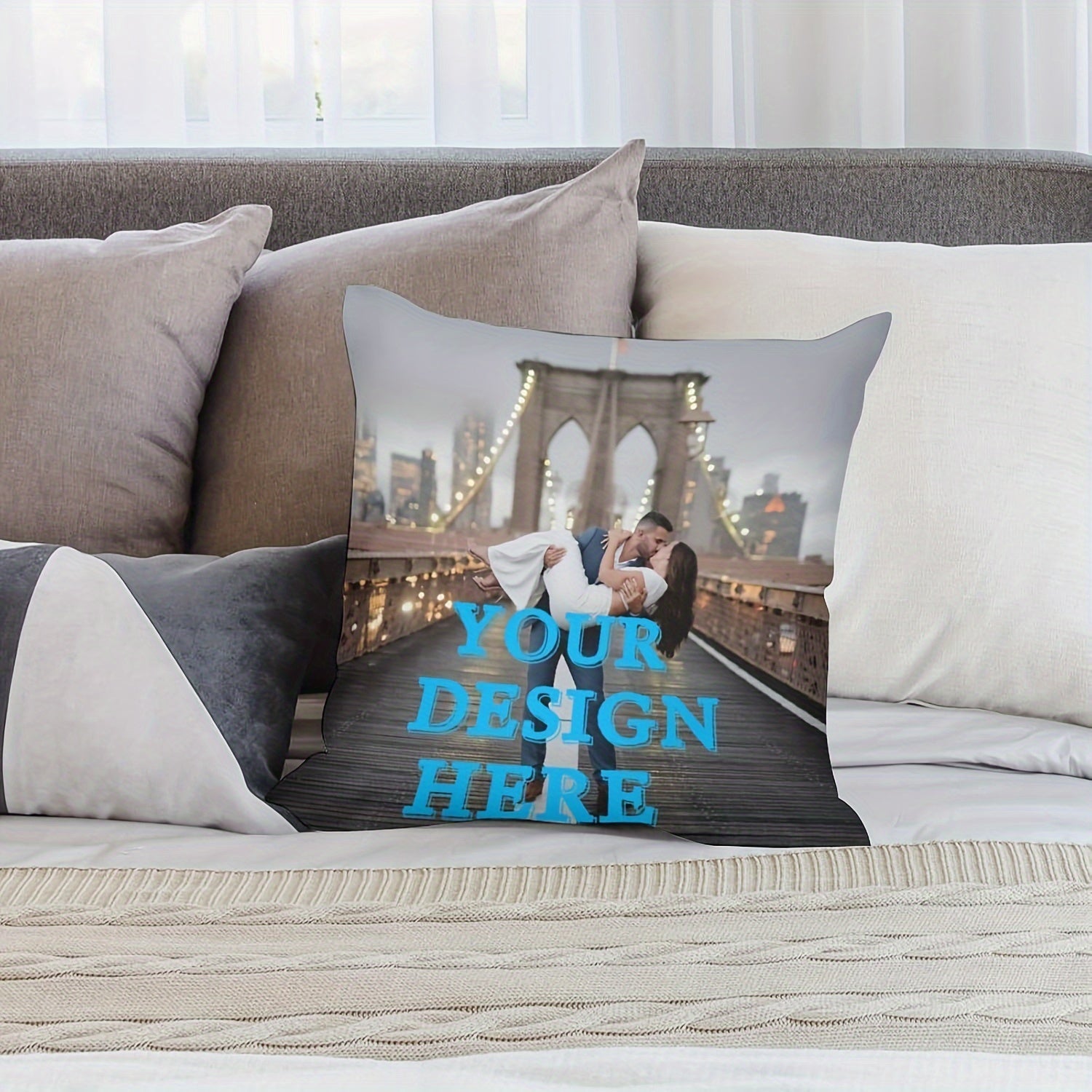 Personalized Throw Pillow Cover with Photo or Text on Soft Polyester Knit Fabric